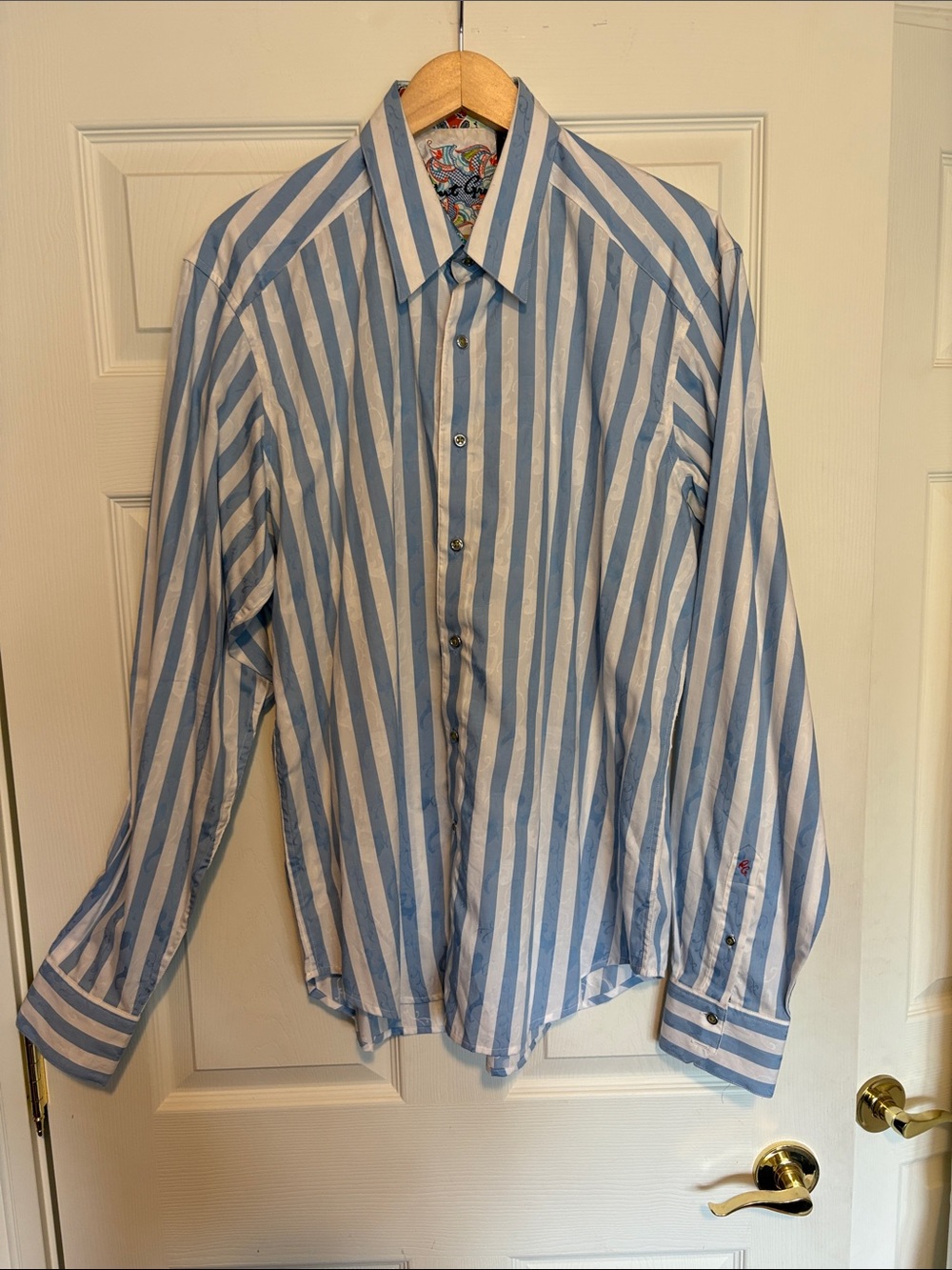 Robert Graham Blue and White Vertical Stripe Dress Shirt